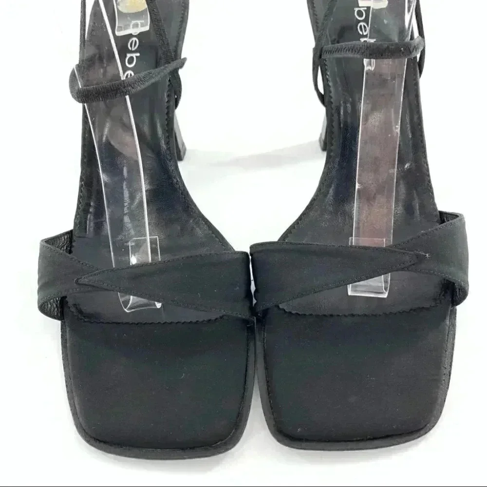 Bebe heels size 10 black stain square toe formal vintage Y2k minimalist party